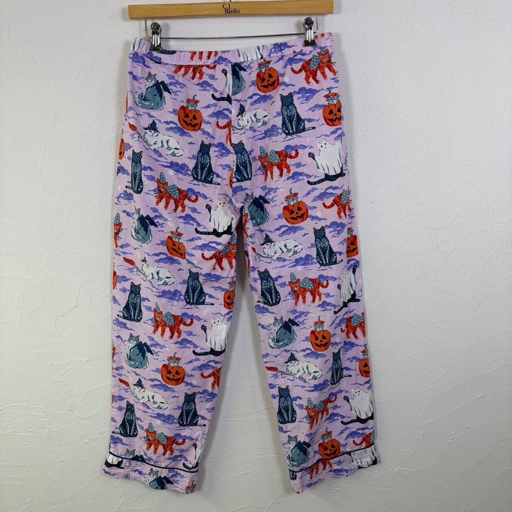 Printfresh Halloween Cat Pajama Pants Womens Medium Purple Pumpkin Spooky Lounge